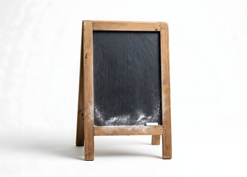 Blank Wooden Chalkboard Sign with Chalk Dust Isolated on White Background