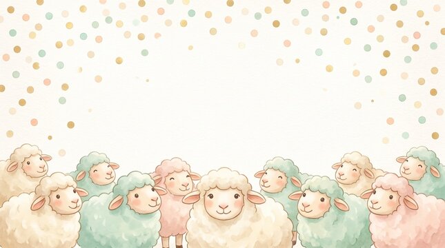 Cute pastel sheep at bottom of vertical nengajo background with copy space friendly new year 2027 card