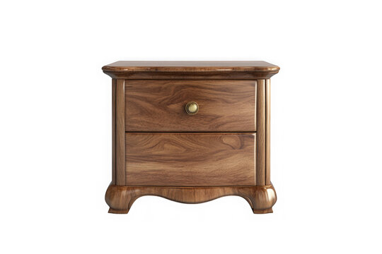 Illustration of wooden nightstand with two drawers, isolated on transparent background, perfect for bedroom storage and adding a touch of rustic charm