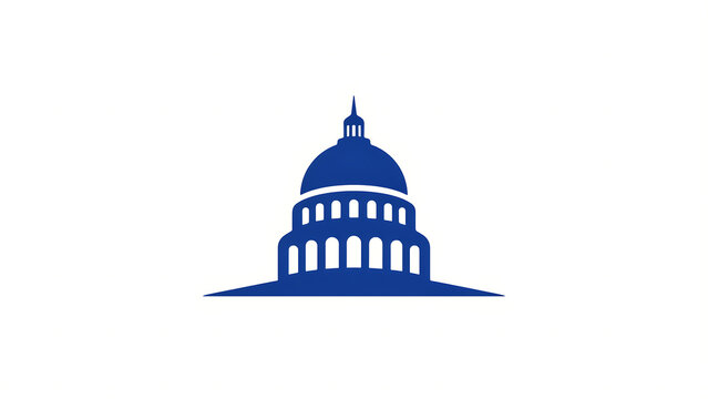 Blue minimalist capitol building icon illustrating government with government