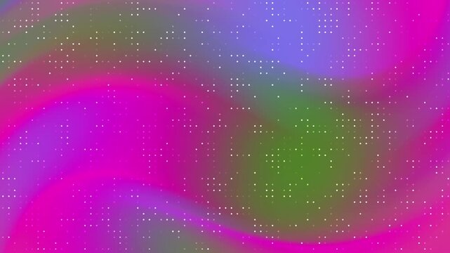 Fluid motion of purple and green gradient waves with digital grid