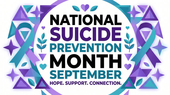 National Suicide Prevention Month badge with hope ribbon and supportive messaging for September awareness