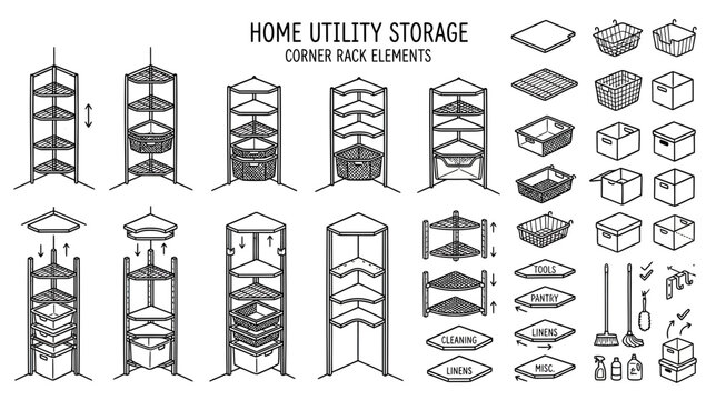 Corner Storage Rack Elements and Accessories