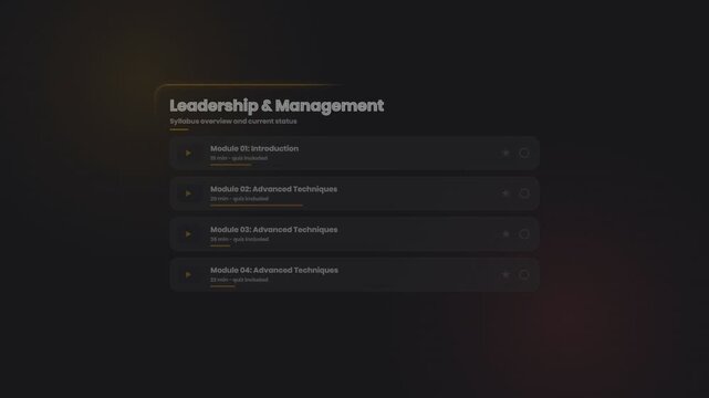 Leadership and management online course syllabus interface with module list