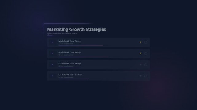 Marketing growth strategies online course module interface dashboard design
