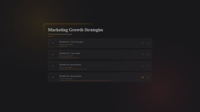 Marketing growth strategies course interface with list of video modules