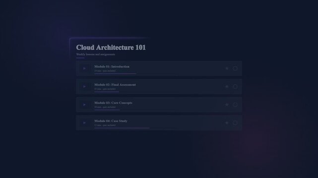 Cloud architecture 101 online course module interface with progress bars