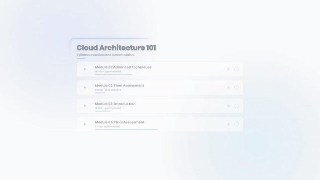 Cloud architecture course syllabus list with digital learning modules interface
