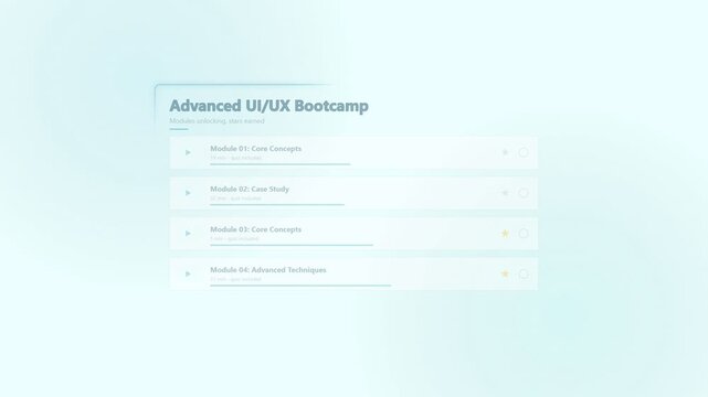 Advanced ui ux bootcamp course interface showing curriculum modules list