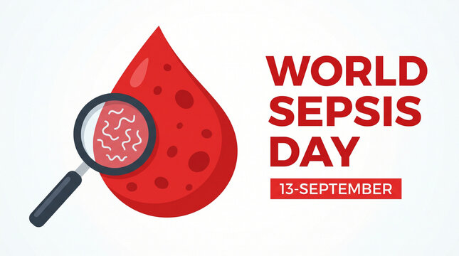 World Sepsis Day campaign poster with magnified blood cells and awareness date 13 September
