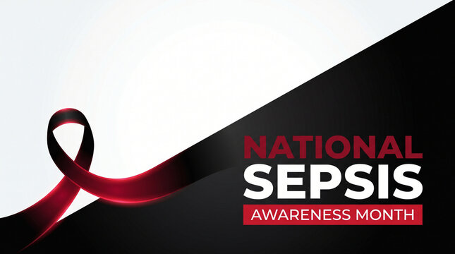 National Sepsis Awareness Month ribbon symbol on bold red and black background for medical campaign
