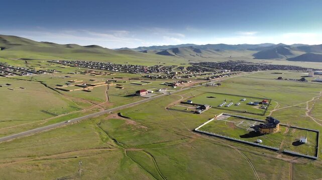 Aerial view of Erdene Zuu Monastery by Kharkhorin city in Orkhon Valley, Mongolia.