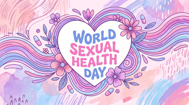 World Sexual Health Day vector illustration with heart-shaped ribbon and awareness typography design