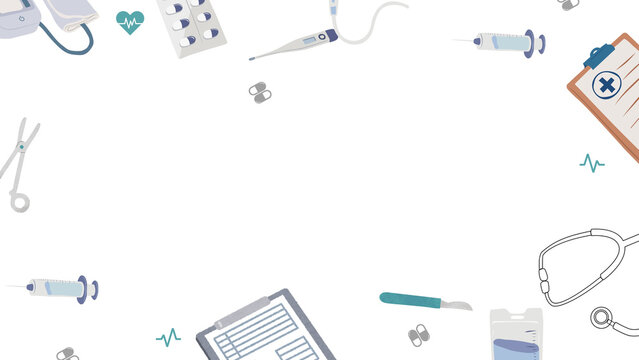 Healthcare medical icons border background presentation with stethoscope and clipboard