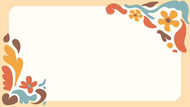 Retro 70s groovy floral corner background presentation on cream space