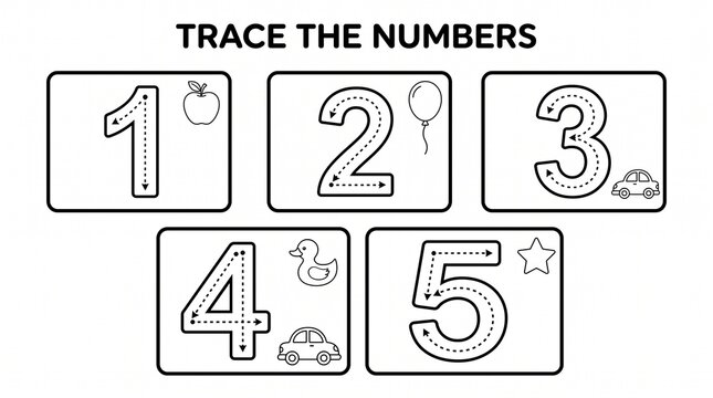 Trace the Numbers Educational Worksheet for Preschool Children Learning Counting from One to Five