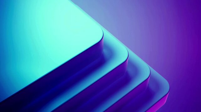 Abstract background with 3D stacked rounded blue platforms illuminated by vibrant neon lighting.