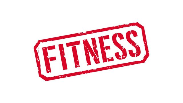 Animated fitness red grunge stamp for workout, exercise and healthy lifestyle