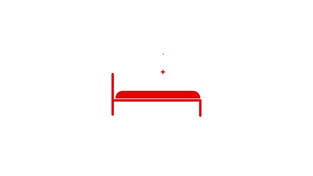 featuring a simple black bed frame and mattress silhouette set against a clean light gray background with small plus signs floating above it.