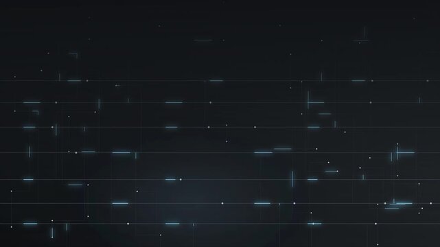 Abstract dark network grid with moving blue data dashes and top copy space