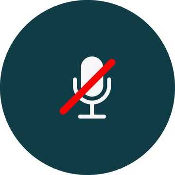 Muted Microphone Icon PNG, white microphone with red slash inside a dark teal circle, silent audio and voice control symbol, Isolated on Transparent Background