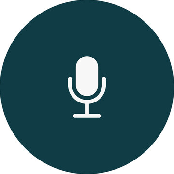 Microphone Icon PNG, white microphone symbol inside a dark teal circular design for voice recording and communication, Isolated on Transparent Background
