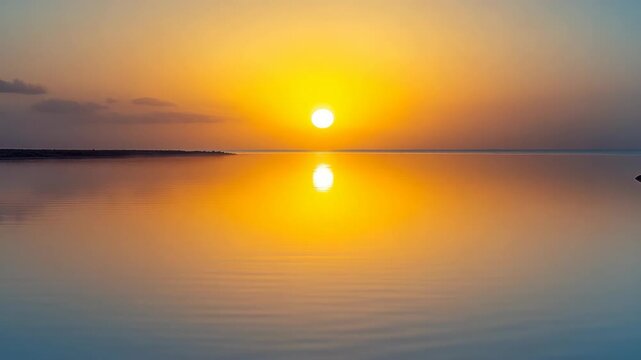 Beautiful sunset over calm ocean waters with reflections