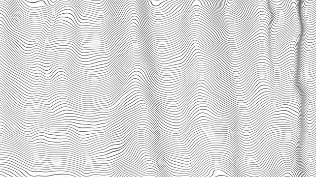 Abstract 4k motion graphics video featuring dynamic black contour lines creating flowing topographic waves, digital terrain patterns, and seamless geometric textures on a white background.