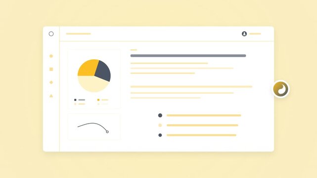 Data analytics dashboard interface with animated pie chart and line graph