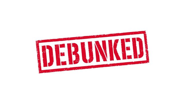 Debunked red grunge stamp for fact check, misinformation and false claim