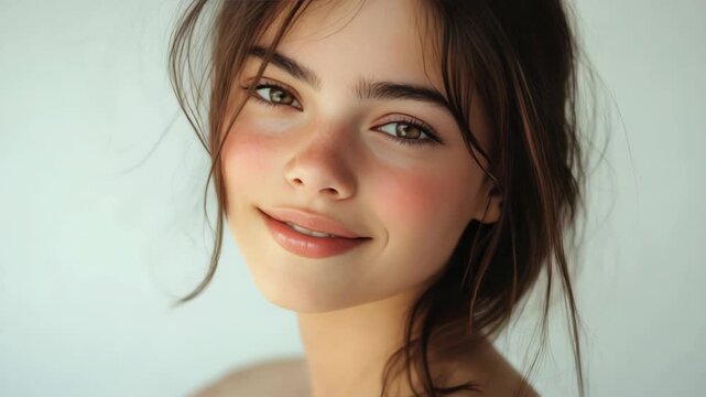 Attractive female model looking directly at the camera with a gentle expression.
