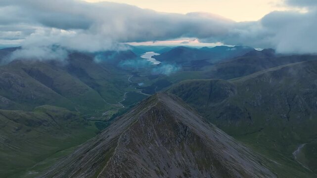 Scotland's highland mountains in Glencoe at dusk peak