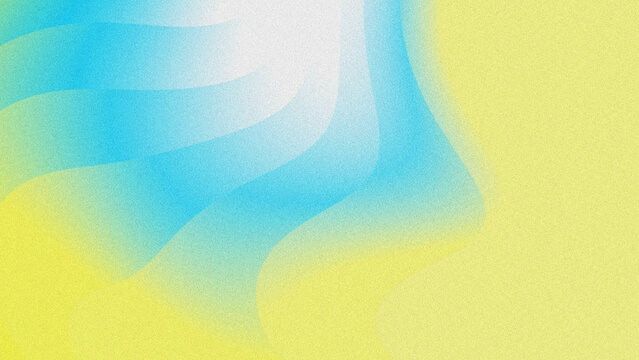 Abstract textured background with grainy noise effect, smooth wavy curved shapes. Soft gradient blend of cyan blue, mint green, and pale lemon yellow.