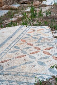 Ancient Roman Mosaic Floor with Geometric Decorative Pattern at Syedra Archaeological Site, Turkey