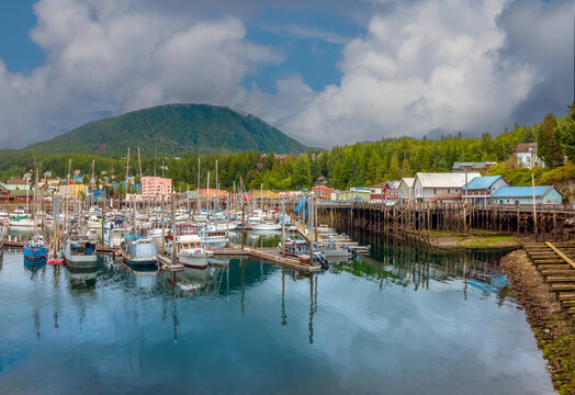 The port anf waterfront of Ketchikan, Revillagigedo Island, Southeast Alaska, USA