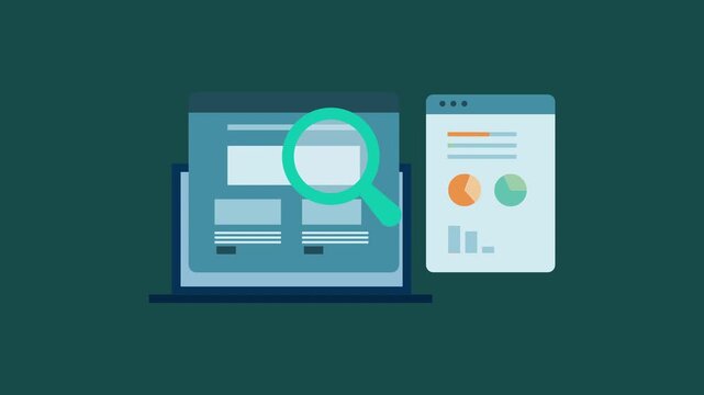 Website data analysis, Traffic analytics report with chart and graph 2d animation with alpha matte