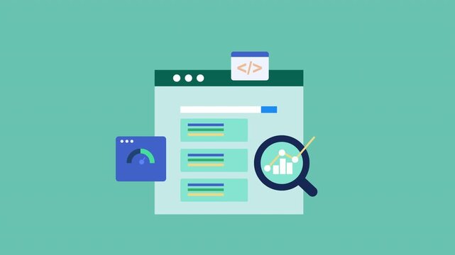 Analysis of Website SEO, Search engine optimization for website ranking 2d animation with alpha matte