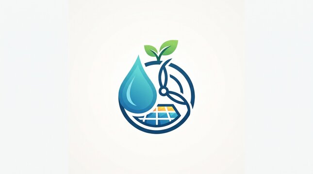 Renewable Energy and Ecology Logo Icon with Water Drop and Solar Panel