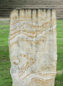 Bogota, Colombia, 04, 12, 2025. Foundation stone of Julio Mario Santo Domingo Public Library