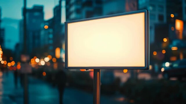 A blank billboard at night in an urban environment.