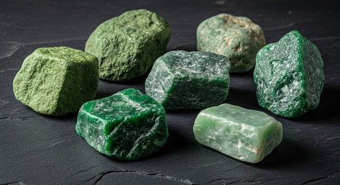 Natural Raw Jade Stones with Authentic Green Mineral Texture