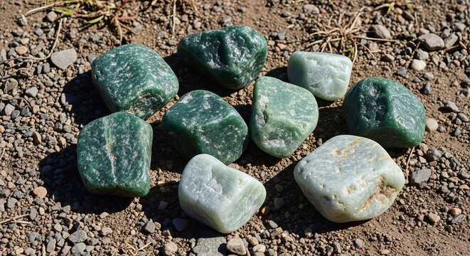 Natural Raw Jade Stones with Authentic Green Mineral Texture