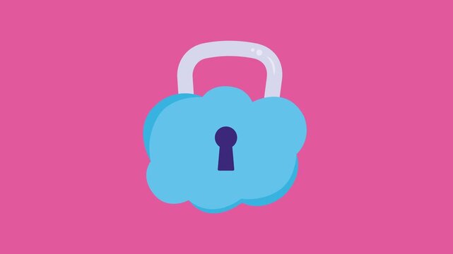 Cloud Computing Padlock Cyber Security 2d Animation with Alpha Matte