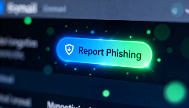 a glowing Report Phishing button on an email interface