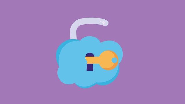 Cloud Computing Padlock with Key Cyber Security 2d Animation with Alpha Matte