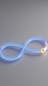 3D Abstract infinity loop motion graphics footage of glowing golden sphere on purple tracks.