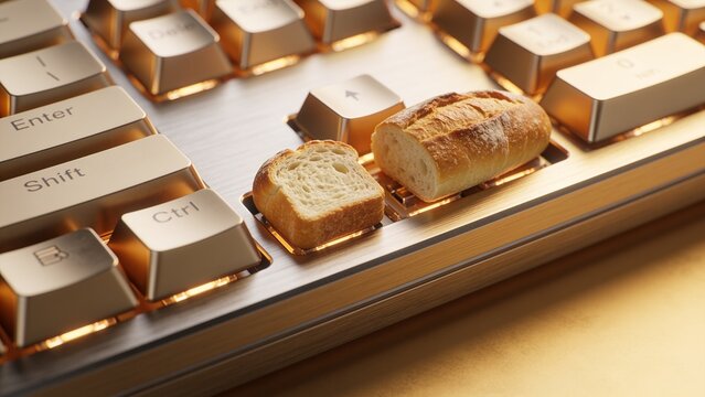 Custom-made premium keyboard with a key with a loaf of bread next to it