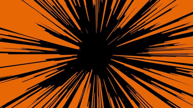Video of abstract black radial speedlines bursting from center on orange background