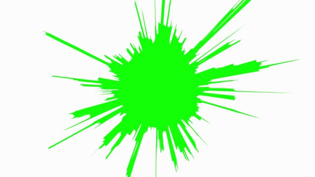 Video of abstract green chroma key radial rocky speedlines bursting from center on white background
