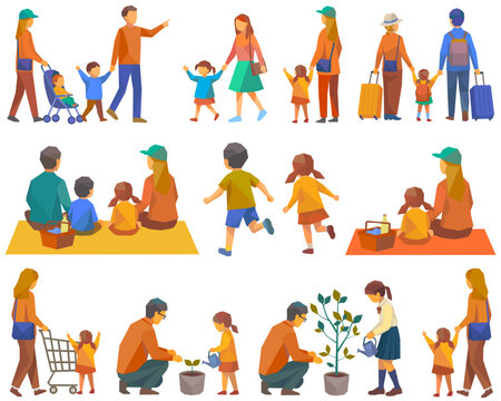 家族・ファミリー・教育・日常の人物セット　濃
